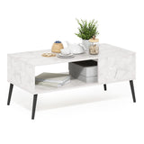 Furinno Claude Mid Century Style Coffee Table with Wood Legs, Marble White Furinno