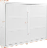 Virubi Queen Horizontal Fluted Murphy Bed with LED Lights,Wood Folding Hideaway Murphy Chest Bed for Adult Guest Room Living Room Bedroom (White) Virubi