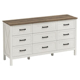 LYNSOM Farmhouse 9 Drawers Dresser for Bedroom, 55" Wide Wood Rustic Chest of Drawers with Natural Texture, Metal Handle, Storage Dressers Organizer for Entryway, Hallway, Antique White