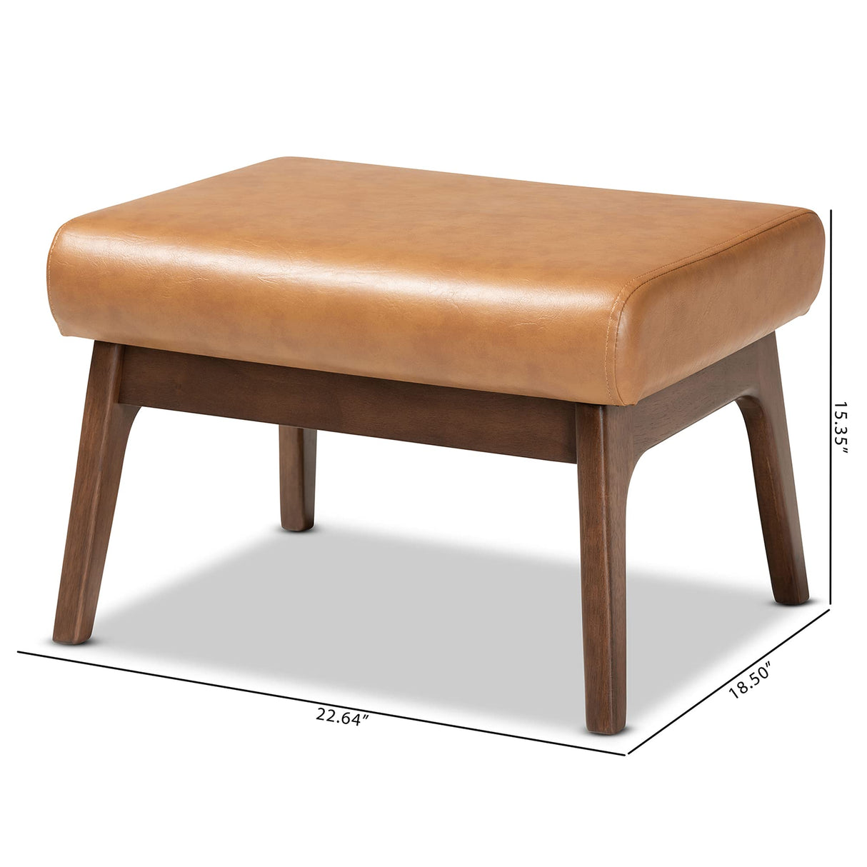 Baxton Studio Bianca Mid-Century Modern Walnut Brown Finished Wood and Tan Faux Leather Effect Ottoman Baxton Studio