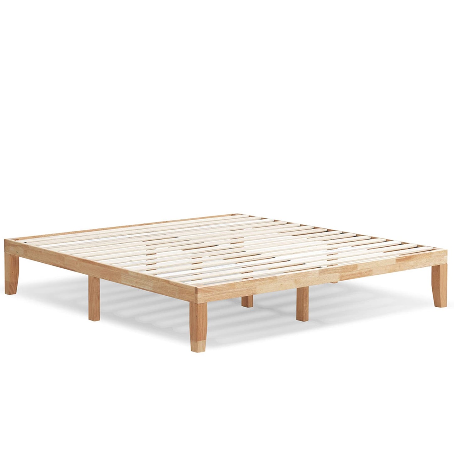 KOMFOTT King Size Wood Platform Bed Frame – Solid Rubber Wood with Durable Slat Support, No Box Spring Needed, Natural Finish - WoodArtSupply