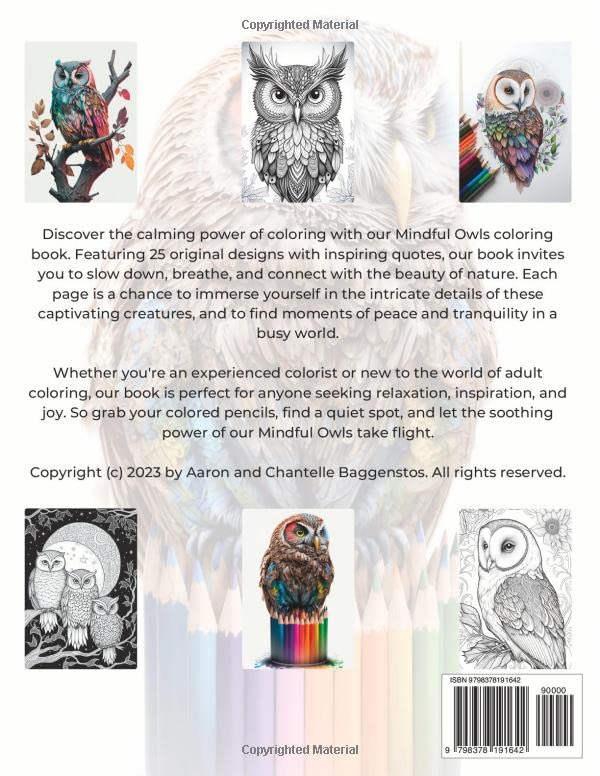 Mindful Owls - Coloring Book For Adults: Featuring Detailed Owl Illustrations and Motivating Quotes for Relaxation and Stress Relief Majosta
