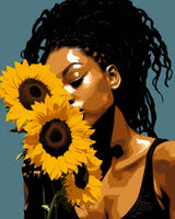 Paint by Number African American Sunflowers DIY Acrylic Painting Paint by Number Kit for Kids Adults Beginner Black Girl DIY Canvas Painting by Numbers Painting Arts Craft 16x20 Inch（without Frame ） Tucocoo