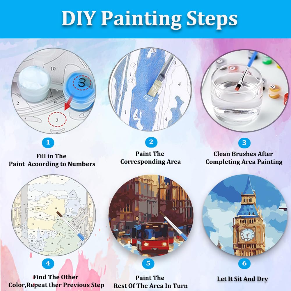 Artunion Big Ben Paint by Numbers Kit for Adults,London City Street Paint by Number Kits, DIY Oil Painting Paint by Number Kits on Canvas Arts Craft for Home Wall Decor 16x20 Inch Artunion