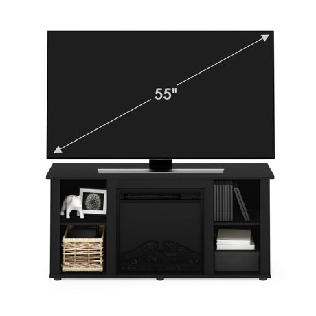 Furinno Jensen Entertainment Center Stand with Fireplace for TV up to 55 Inch, Americano, Corded Electric, Adjustable Furinno