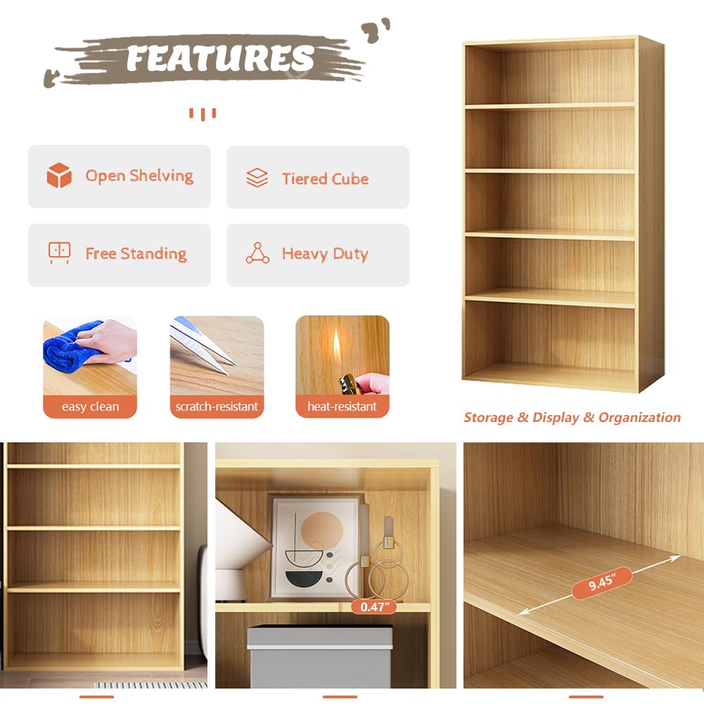 NELYE Basic Open Shelf Bookcase - 4-Tier Wooden Cube Storage Shelves Split Bookshelf, White NELYE