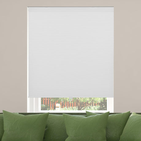 CALYX INTERIORS Blackout Cellular Honeycomb Shade, Cordless, 3/8" Single Cell, 34" W x 60" H, Blackout White Calyx Interiors