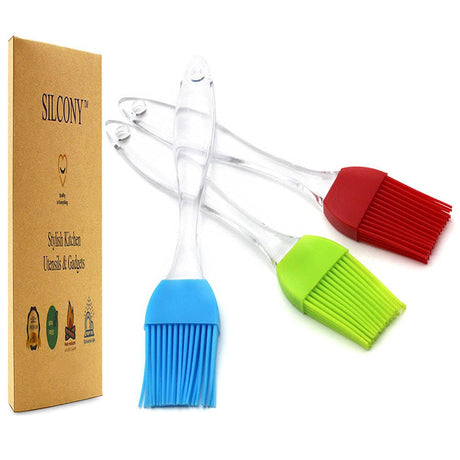 SILCONY 7" Silicone Basting Pastry Brush - Perfect for Oil Butter Spread, Marinades, Baste, BBQ, Grill, Cooking - BPA Free, Food Grade Material, Dishwasher Safe (3, 7 Inches) Silcony