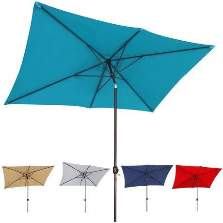 Blissun 10' Rectangular Patio Umbrella Outdoor Market Table Umbrella with Push Button Tilt and Crank (Cerulean) Blissun
