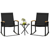 Shintenchi 3 Piece Outdoor Rocking Bistro Set, Textilene Fabric Small Patio Furniture Set, Front Porch Rocker Chairs Conversation Set with Table for Lawn, Garden, Balcony, Poolside (Black) Shintenchi