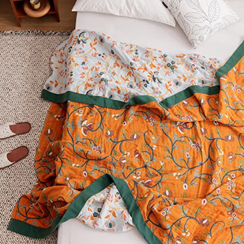 Scientific Sleep Vine Floral Blossom Senior Retro 100% Cotton Muslin Blanket Throw Cover for Bed Couch Sofa Cozy Soft Reversible Bedding Blanket Quilt Bedspread Coverlet Twin 60 in x 80 in Scientific Sleep
