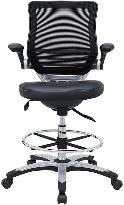 Modway Edge Drafting Chair - Reception Desk Chair - Flip-Up Arm Drafting Chair in Black