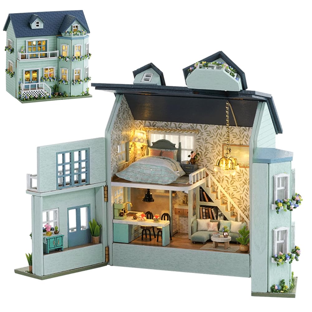 DIY Miniature Wooden Dollhouse Furniture Kit,Mini Handmade Doll House with LED,1:24 Scale Creative Woodcrafts Toys for Adult Friend Lover Birthday Gift (Homely House) Montidey