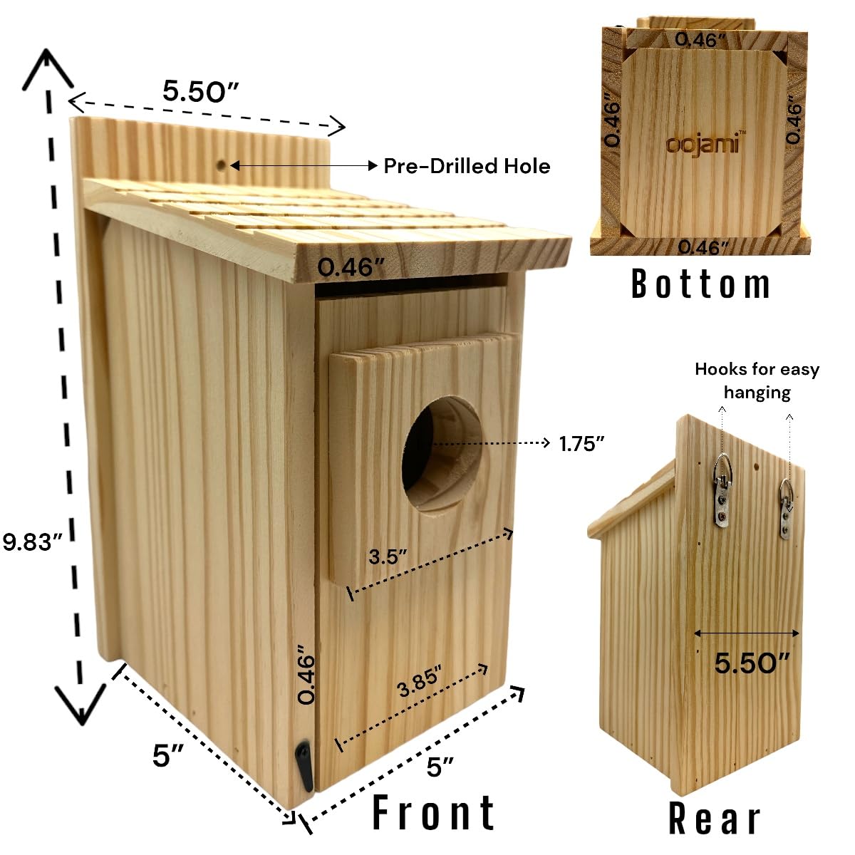 2-Pack Bird House - Outdoor- Bluebird, Finch, Wren, Chickadee, Tree Swallow Bird, Wild Birds, Woodpecker House Easy-to-Open Birdhouse Nesting Box (Unfinished DIY)