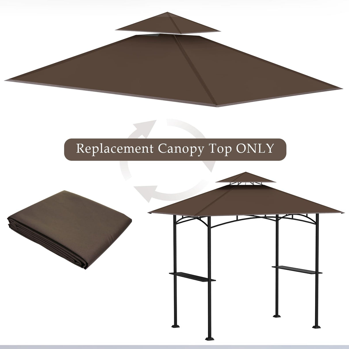 COVBOARD Grill Gazebo Replacement Top, 5 * 8 Outdoor BBQ Top Cover, Double Layer BBQ Gazebo Top Canopy for Model #L-GG001PST-F(Brown) COVBOARD