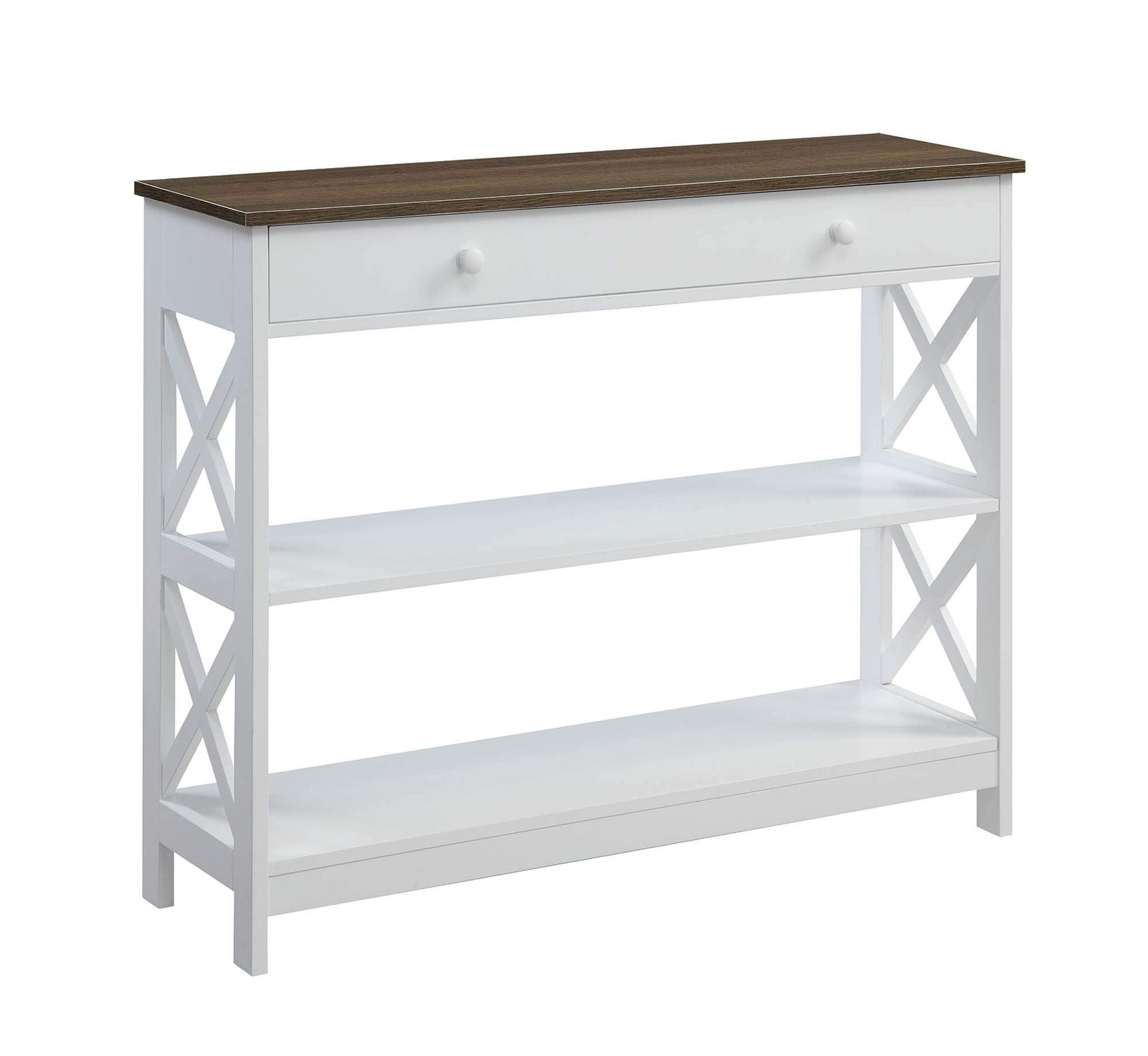 Convenience Concepts Oxford 1 Drawer Console Table with Shelves, Driftwood/White - WoodArtSupply