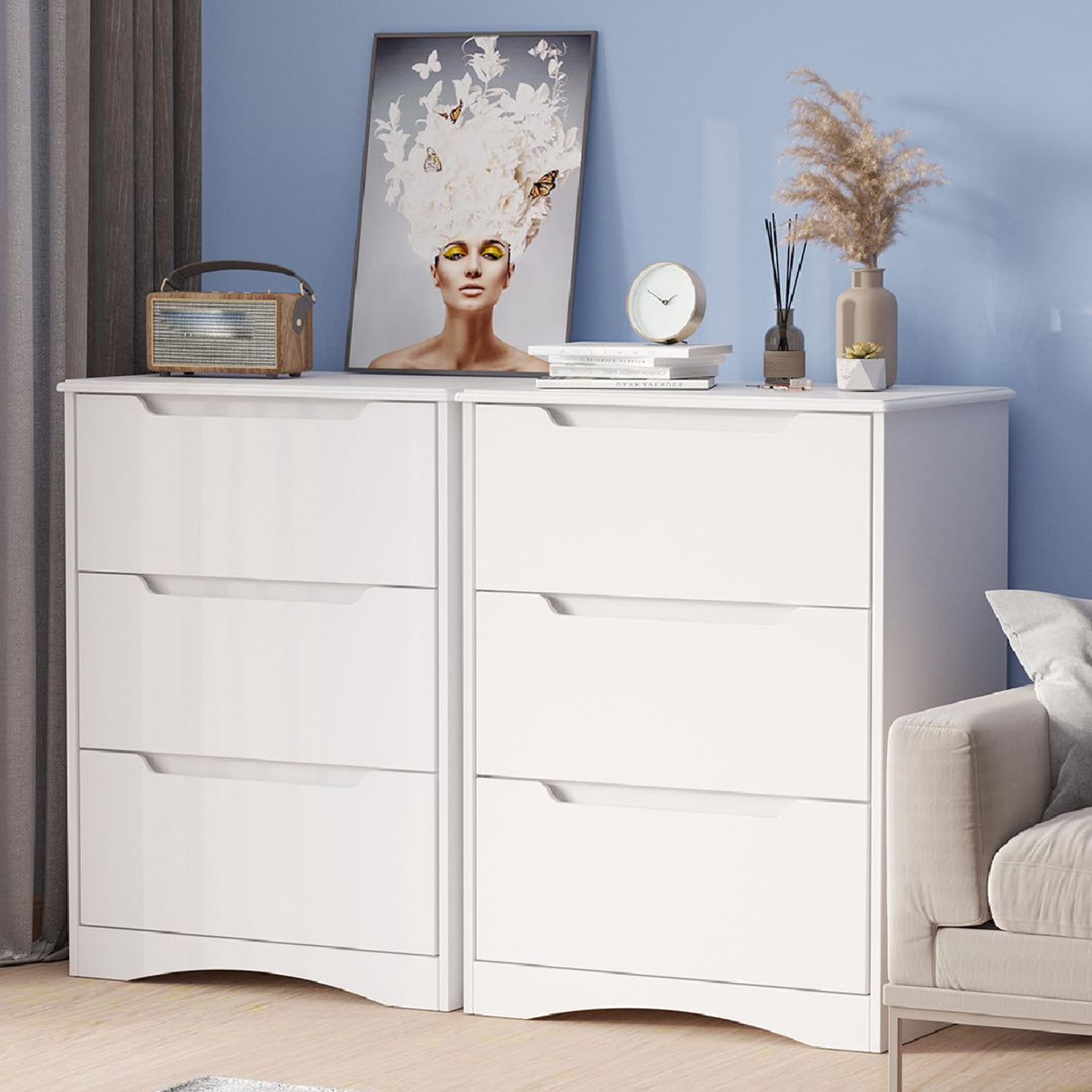 Gizoon 3 Drawers Chest, Bedroom Drawer Dresser with Large Storage Capacity, Embedded Handle, and Sturdy Anti-Tripping Device, Modern Design Cabinet for Hallway, Office, Living Room (White) Gizoon
