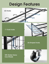 Heavy-Duty Garden Tool Organizer for Garage with 2 Stair-Climbing Wheels, Lawn & Yard Tool Storage Rack, Garage Tool Cart with Lockable Wheels, Outdoor Garden Tool Storage for Sheds SereneHome