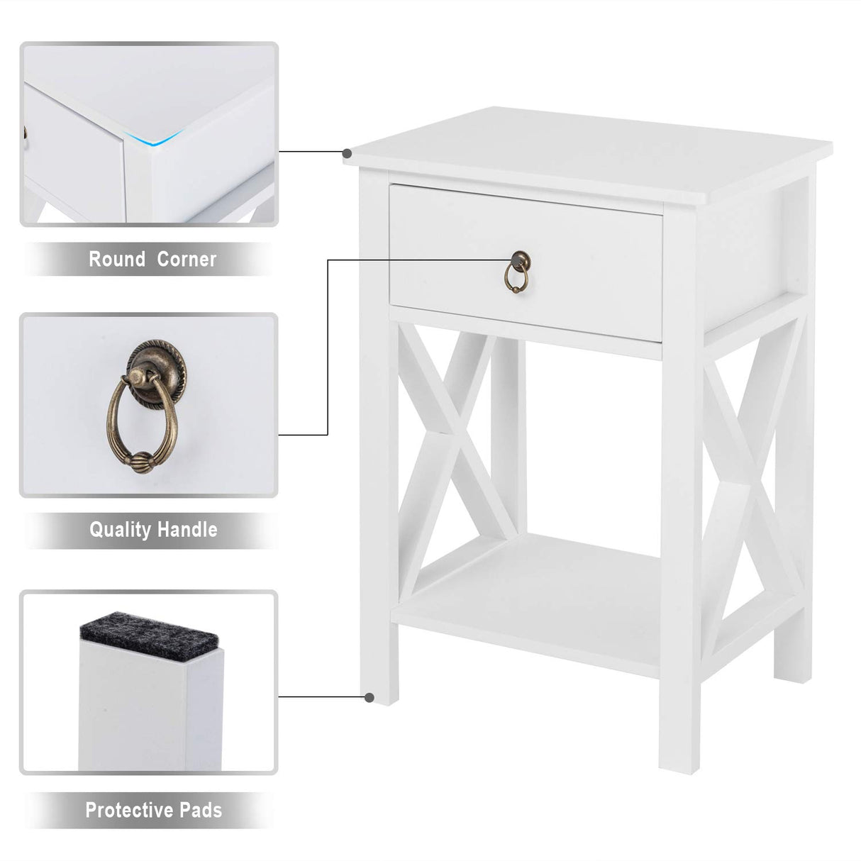 Bonnlo White Nightstand, Small Nightstand with drawer & shelf, Farmhouse Night Stand Bedroom, End Table/Bedside Table/White Side Table w/Rustic Handle for Small Spaces, Dorm, Kids Room, Living Room Bonnlo