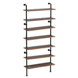 Anynice 7 Tier Industrial Wall Mounted Ladder Shelf Bookcase, Rustic Wood Metal Pipe Industrial Shelves for Living Room Decor and Storage (Weathered Brown, 7 Tier - 10" D x 36" W x 95.5" H) Anynice