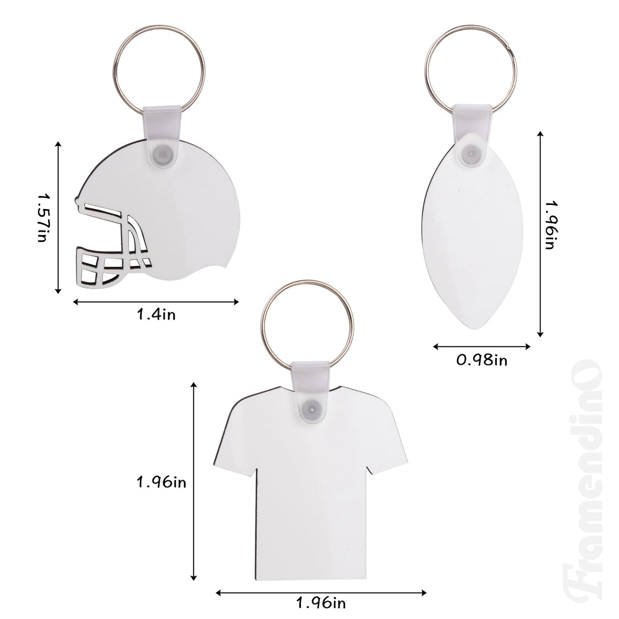 Framendino, 36 Pack 3 Styles Sublimation Keychain Blanks MDF Double Sided Heat Transfer Keychain Rugby Key Chains Bulk for DIY Craft Framendino