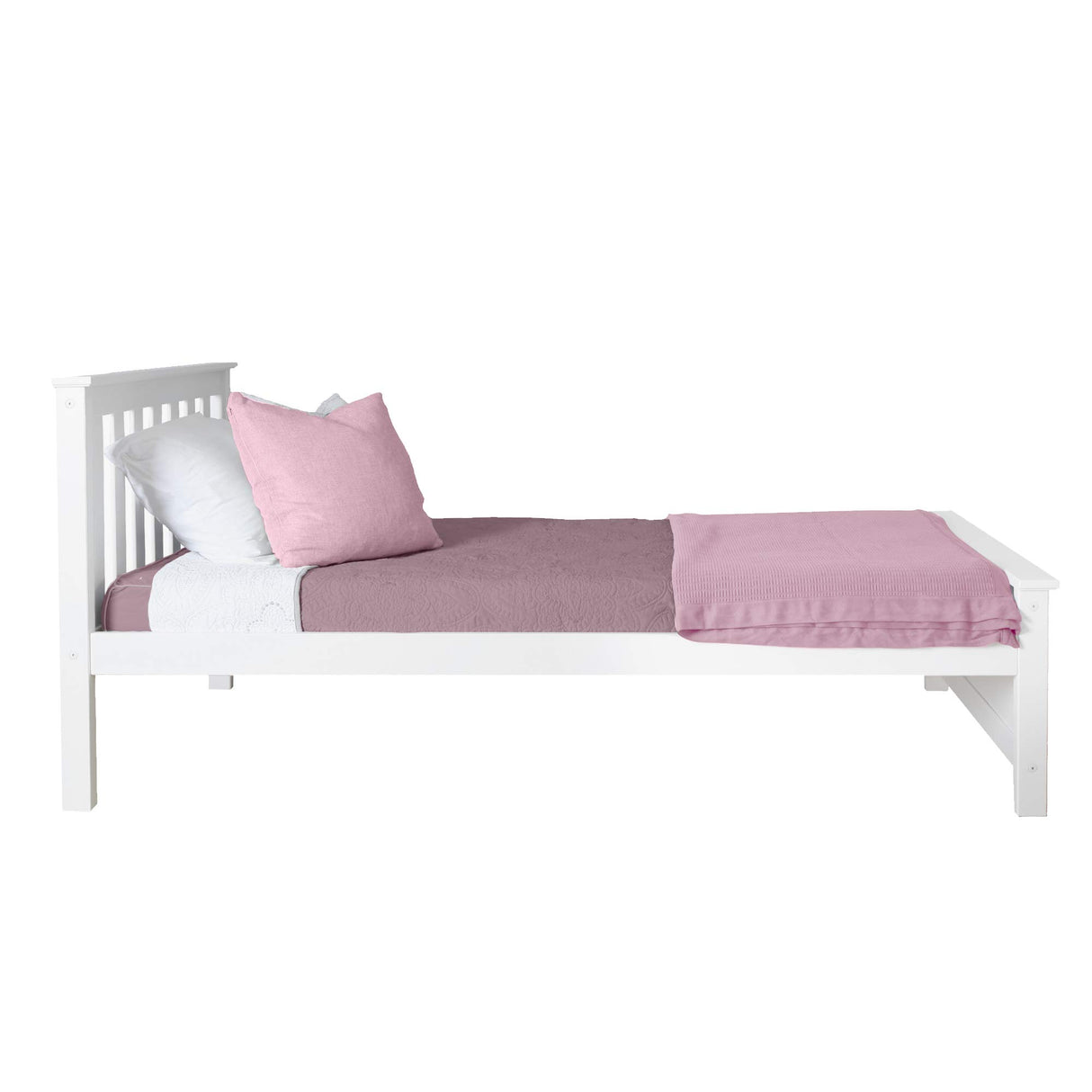 Max & Lily Twin Bed Frame with Slatted Headboard, Solid Wood Platform Bed for Kids, No Box Spring Needed, Easy Assembly, White Max & Lily