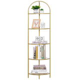 Homhedy 5-Tier Corner Shelf Stand, Metal Corner Bookshelf, Tempered Glass Shelves, Bathroom Storage Rack Shelf, Plant Stand, Modern Style,Golden Homhedy