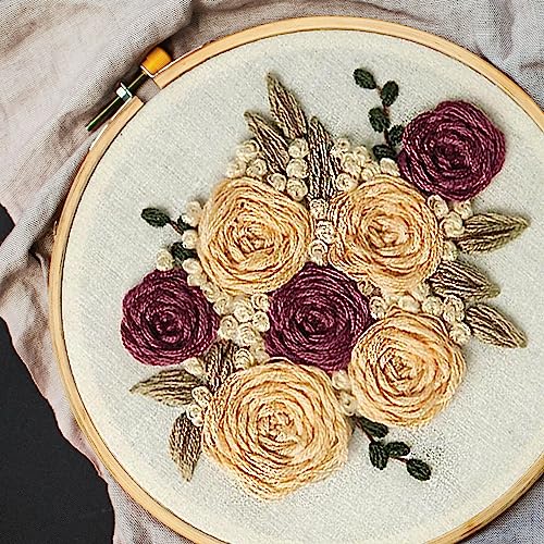 LEISURE ARTS Embroidery Kit 4" Blush Rose (French) - Embroidery Kit for Beginners and Adults, Cross Stitch Kits with Patterns, DIY Starter Set for Seasonal Craft Projects
