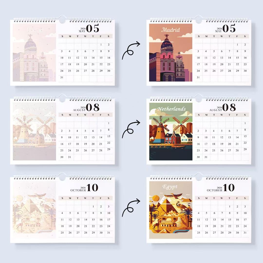 DIY Paint by Numbers Calendar 2026 Wall Calendar 12 Cities Paints with Number for Gift & Decor Generic