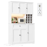 FINETONES Pantry Cabinet with Charging Station and LED Lights, 71" Tall Kitchen Pantry Cabinet with Microwave Stand, Modern Kitchen Hutch Cabinet with Storage Drawer for Kitchen, Dining Room, White FINETONES