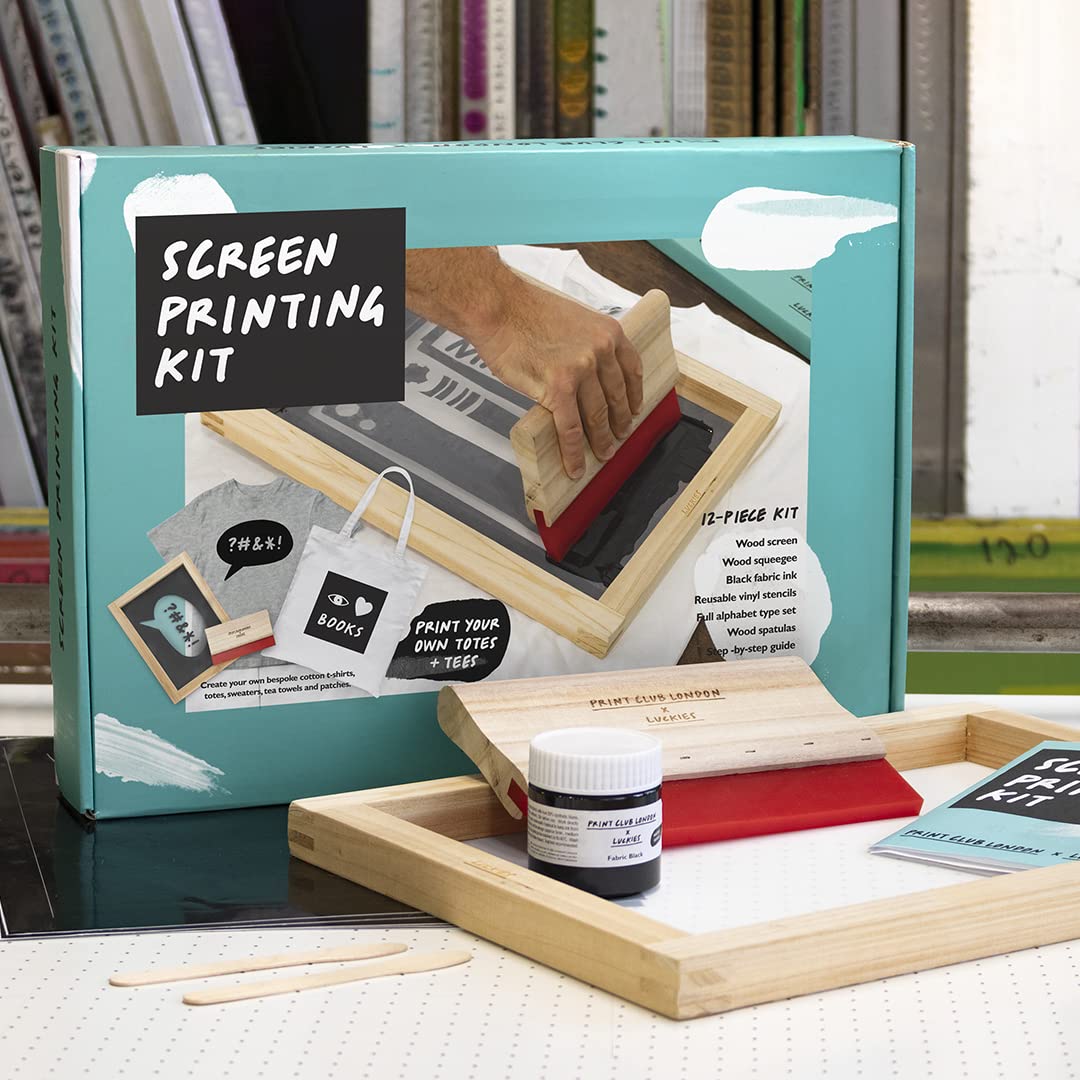 Luckies Screen Printing Kit - Craft Supplies for Adults - Screen Printing Machine - Art Supplies - Starter Kit with Guide - Make Your Own Tshirt Stencil & Print Ink - DIY T Shirt - Reusable Vinyl Luckies of London Ltd
