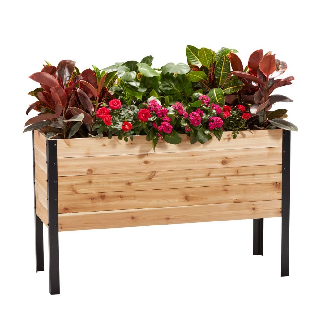 EARTH ELEVATED 100% Canadian Cedar Wood Elevated Garden Bed for Gardening - Planter Pot to Grow Herbs Flowers, and Vegetables at Home Indoor and Outdoor Patio Balcony Deck - 18” x 48” x 30”