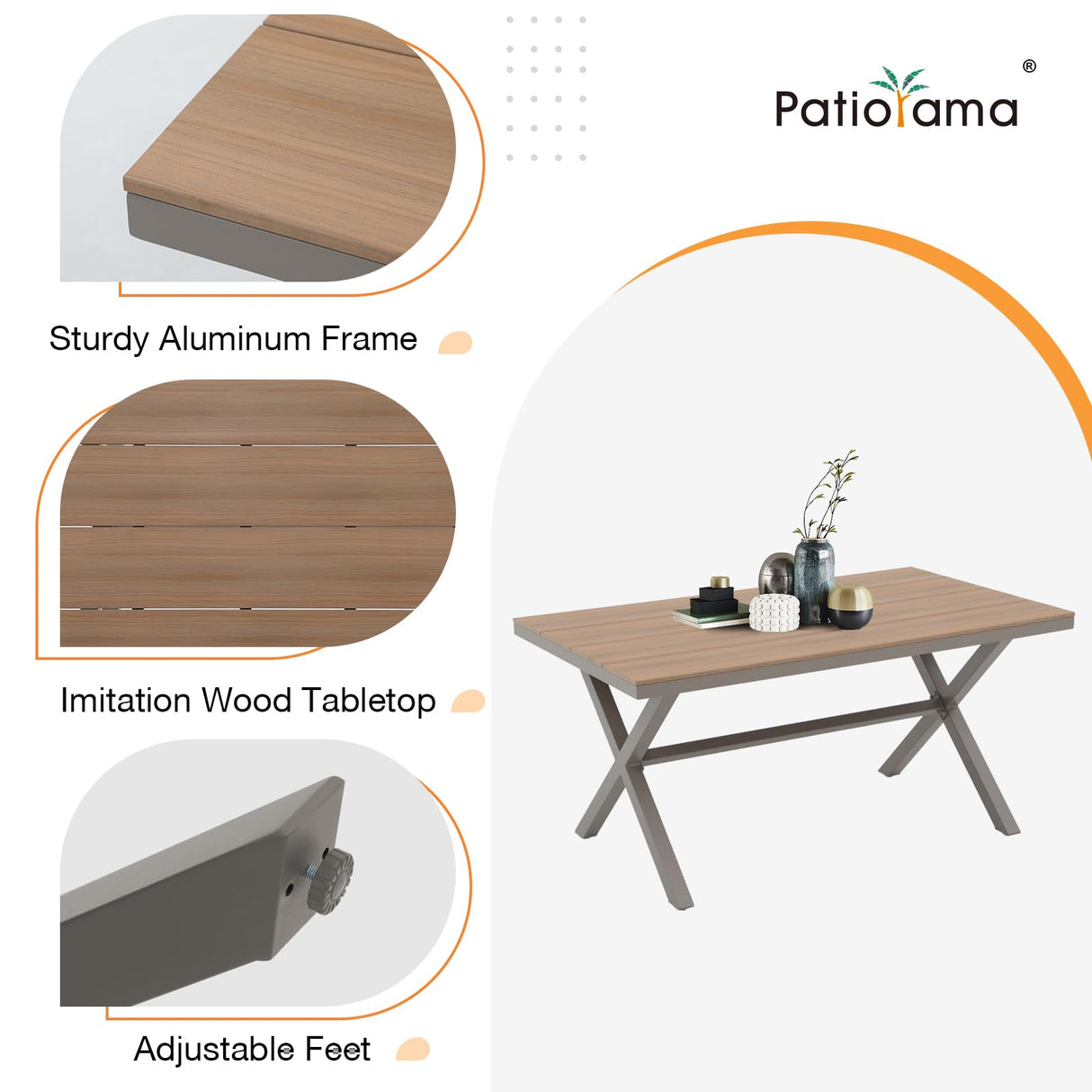 Patiorama 7 Pieces Patio Dining Set, Aluminum Outdoor Dining Set for 6, Patio Furniture Dining Set with Faux Woodgrain Rectangular Table and Stackable Chairs for Lawn Garden Backyard, Teakwood Brown Patiorama