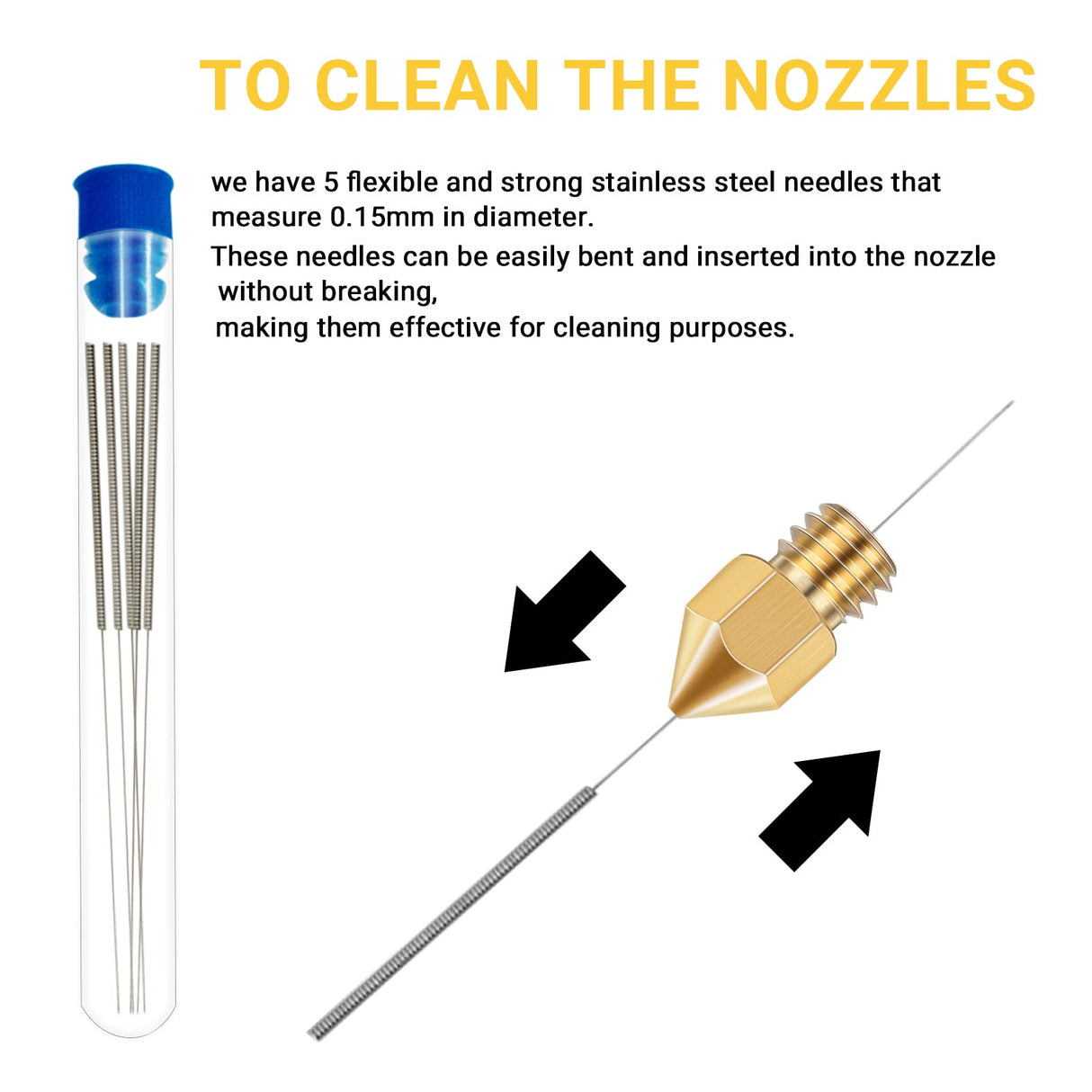 50 Pcs 3D Printer Nozzles - Hardened Steel Stainless Steel Brass Printer Extruder Nozzles Set for CR-10, Ender 3 - High Temperature Pointed Wear Resistant Mk8 Nozzles - 3D Printer Nozzle Cleaning Kit Axeyil