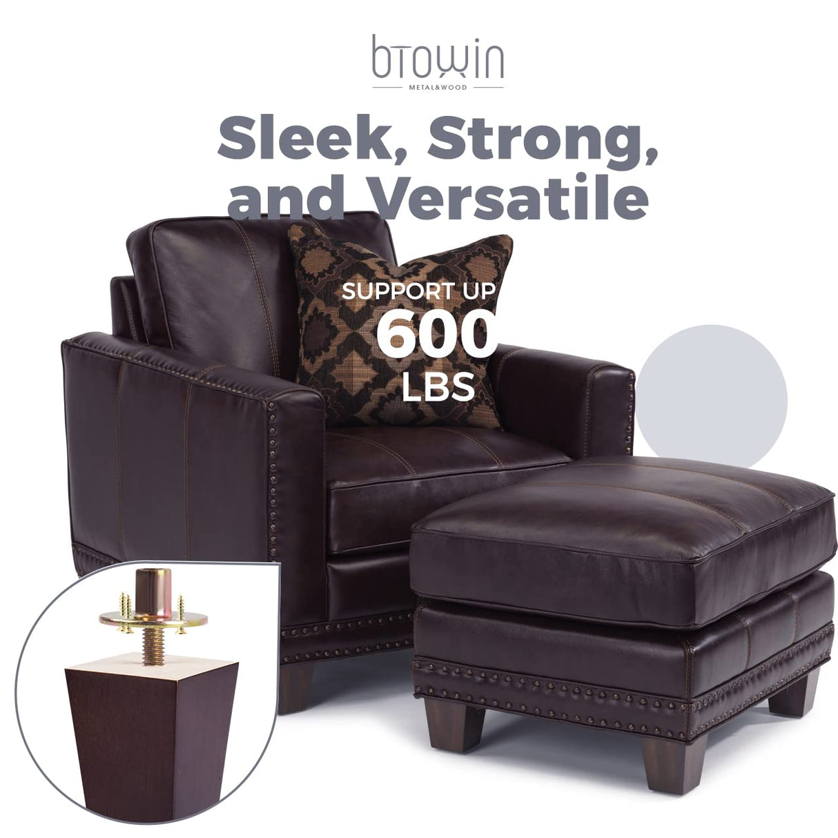 8 inch Solid Wood Furniture Legs, Btowin 4Pcs Mid-Century Modern Wooden Pyramid Replacement Feet with Threaded 5/16'' Hanger Bolts & Mounting Plate & Screws for Sofa Couch Chair Recliner Btowin