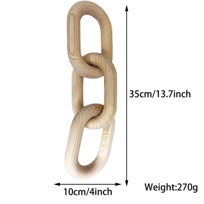 Wood Chain Decor 3 Links - YMQIANYU Wooden 3-Ring Chain Decorative Knots Handicraft Ornament for Coffee Table Bookshelf Modern Farmhouse Decor (Natural, 3-Links)