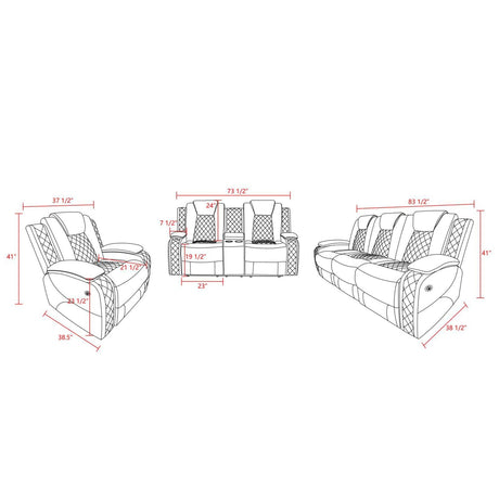 Ocstta Breathable Leather Power Recliner Sofa Set with LED, Leather Loveseat and Couch for Living Room, Reclining Couch Set with USB Port/Storage/Cup Holders (Sofa and Loveseat, Black) Ocstta