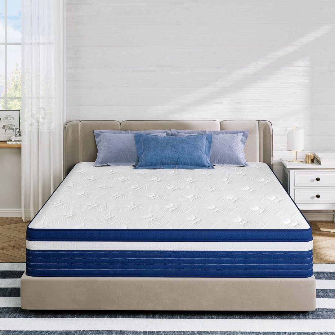 TXO Twin Mattress, 10 Inch Hybrid Mattress with Individual Pocketed Coil Springs and High Density Foam, Plush Feel, Edge Support, Motion Isolation, Pressure Relief, Twin Bed Mattress in a Box