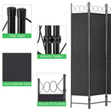 4 Panel Room Divider 6FT Steel Frame Screen Folding Privacy Divider Freestanding Partition for Home Office Bedroom (Black) PayLessHere