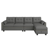 HONBAY Reversible Sectional Sofa L-Shape Sofa Convertible Couch 4-Seater Sofas Sectional for Apartment Dark Grey HONBAY