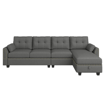 HONBAY Reversible Sectional Sofa L-Shape Sofa Convertible Couch 4-Seater Sofas Sectional for Apartment Dark Grey