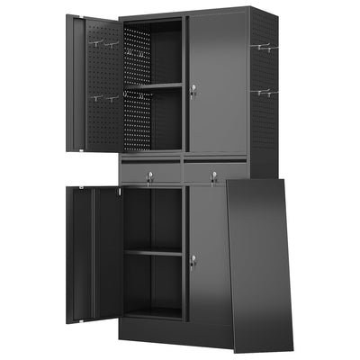 GLADIW Garage Storage Cabinet, Metal Storage Cabinet with 2 Drawers and 2 Adjustable Shelves, Metal Lockers with Pegboards for Homes, Offices, Kitchens, Schools and Pantries