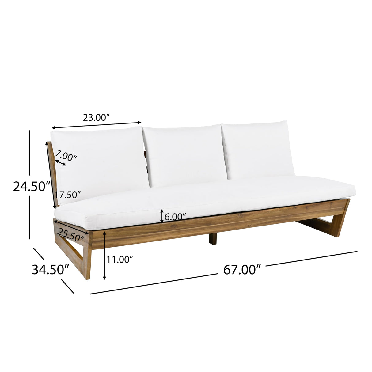 Christopher Knight Home Wicos Modern Acacia Wood Outdoor Sofa with Cushion, Wood Patio Sofa Chair Armless Design, Garden Backyard Outdoor Lounge Sofa Couch with Water-Resistant Cushion, Teak+White Christopher Knight Home