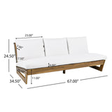 Christopher Knight Home Wicos Modern Acacia Wood Outdoor Sofa with Cushion, Wood Patio Sofa Chair Armless Design, Garden Backyard Outdoor Lounge Sofa Couch with Water-Resistant Cushion, Teak+White Christopher Knight Home