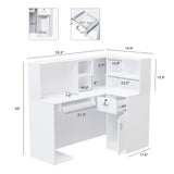 OmySalon Modern Reception Desk, L-Shaped Front Desk with Moveable Shelves and Lockable Drawers, Retail Checkout Counter Table, for Lobby Beauty Salon Office, White (55.9" W x 18.9" D x 48" H) OmySalon