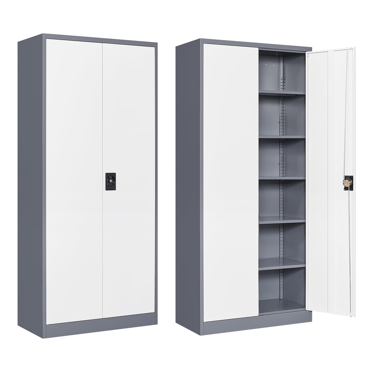 NODHM Metal Garage Storage Cabinets with Lock, 72" Storage Cabinet with Doors and Adjustable Shelves Tool Garage Cabinet for Home,Office,Warehouse (Gray & White) NODHM