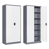 NODHM Metal Garage Storage Cabinets with Lock, 72" Storage Cabinet with Doors and Adjustable Shelves Tool Garage Cabinet for Home,Office,Warehouse (Gray & White) NODHM