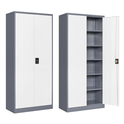 NODHM Metal Garage Storage Cabinets with Lock, 72" Storage Cabinet with Doors and Adjustable Shelves Tool Garage Cabinet for Home,Office,Warehouse (Gray & White) - WoodArtSupply