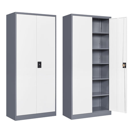 NODHM Metal Garage Storage Cabinets with Lock, 72" Storage Cabinet with Doors and Adjustable Shelves Tool Garage Cabinet for Home,Office,Warehouse (Gray & White) NODHM