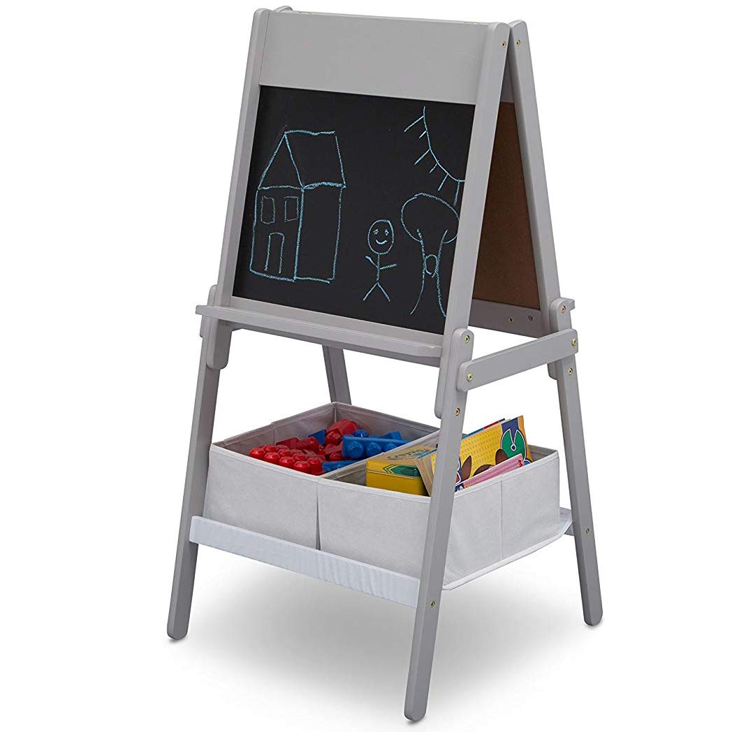 Delta Children MySize Kids Double-Sided Storage Easel -Ideal for Arts & Crafts, Drawing, Homeschooling and More - Greenguard Gold Certified, Grey Delta Children